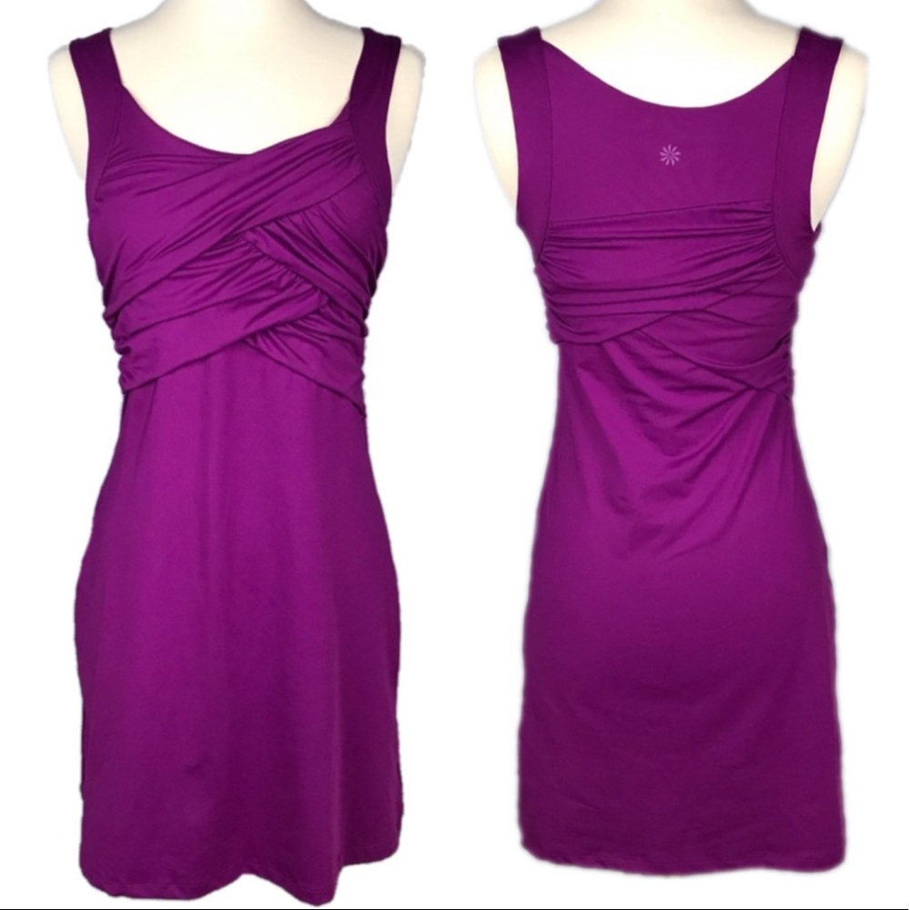Athleta Magenta Ruched-Front Sleeveless Midi Dress